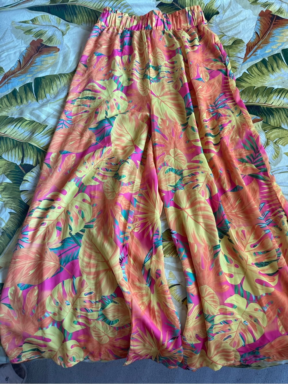 Tropical print wide leg swim cover pants